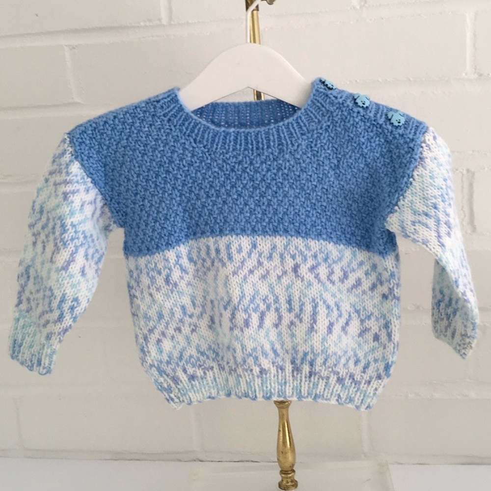 Baby Boy Blue And White Knitted Long Sleeve Warm Winter Spring Sweater Size 3-6M